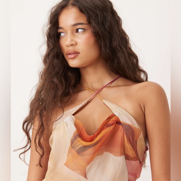 ASOS Satin chiffon maxi dress with large floral print and waterfall neckline 6 - Picture 2 of 9